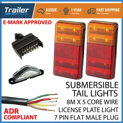 $45 • Buy Led Trailer Submersible Tail Lights Kit-plug,number Plate Light,5 Core Wire Boat