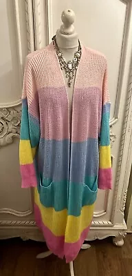 Boutique Rainbow Stripe Long Cardigan 18 • £7.99