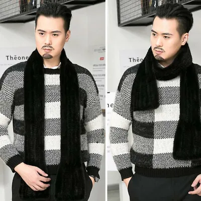 Men's Real Mink Fur Knitted Scarf Scarve Wraps Winter Fashion Luxury Muffler • $69