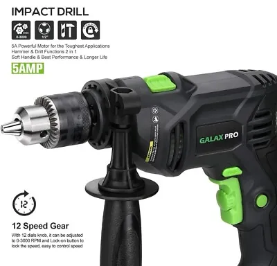 GALAX PRO 600W Impact Drill Corded Hammer Drill With Variable Speed 0-3000 RPM • £27.99