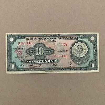 1957 Mexico 10 Pesos Banknote Tehuana Currency Mexican Paper Money • $19.95