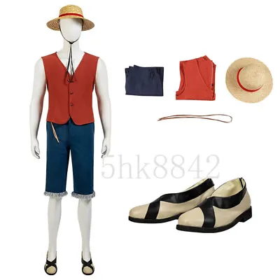 Cosplay Costume Halloween One Piece Monkey D. Luffy Party Suit Outfits Shoes Hat • $36.99