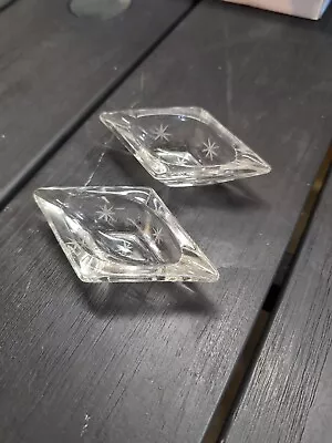 2 Vtg Clear Glass Diamond Shaped Open Salt Dip Cellars • $0.99