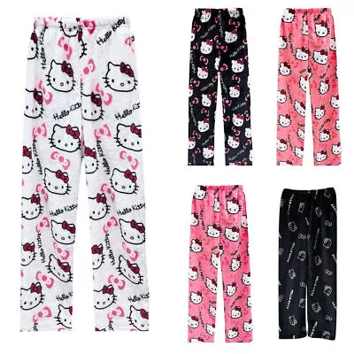 Ladies Hello Kitty Pajamas Trousers Warm Flannel Pyjama Pants Cartoon Sleepwear • $22.98