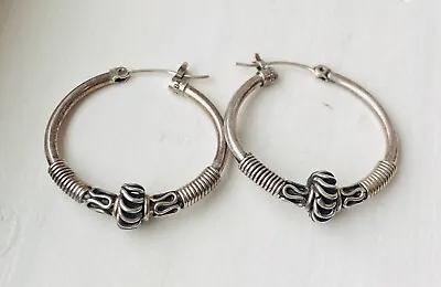 Vintage Bali 925 Sterling Silver BA Suarti Gypsy Ball Rope Hoop Earrings • $39.99