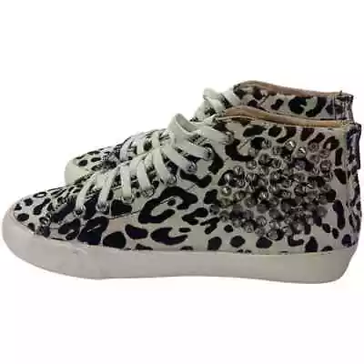 Zara Woman White/Black High Top Sneakers Leopard Studded • $27