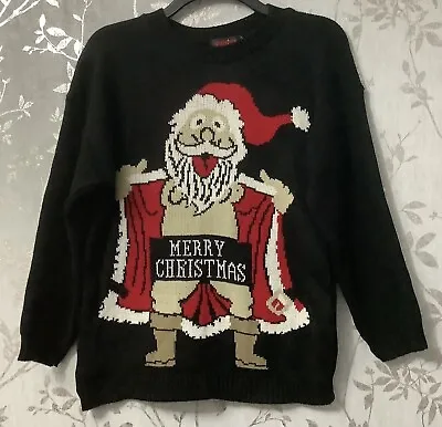 Mens Knitted Naughty Flasher Santa Christmas Sweater Jumper SZ M • £15