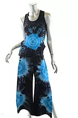 MARGARITA Black Turquoise  BATIK  Polyamide Stretch Tank Bootleg Pant Set  Sz OS • $105