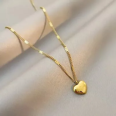 Gold Heart Necklace Solid Heart Pendant For Women Dainty 9ct Gold Plated • £3.99