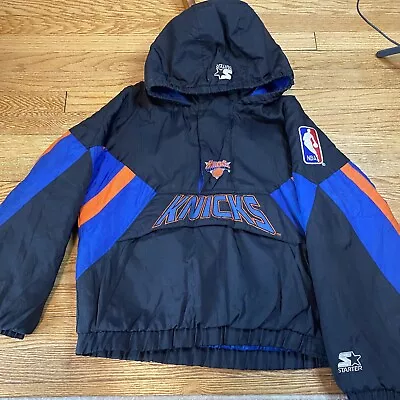 NEW YORK KNICKS Vintage Starter Hooded Half Zip Pullover Jacket  L Team Color • $99