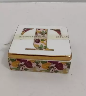 Anthropologie Monogram  T  Square Floral Porcelain Lidded Trinket Box 1  High T • $17.99