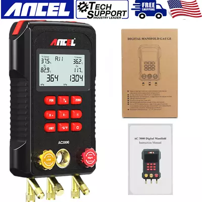 HVAC A/C Digital Manifold Gauge Set Refrigeration Tester Air Vacuum Pump AC Temp • $125.99