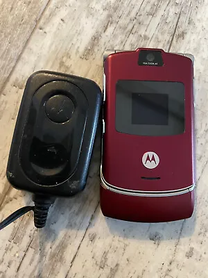 Motorola V3a RAZR Red Burgundy Flip Cell Phone W/ Charger Alltel • $25