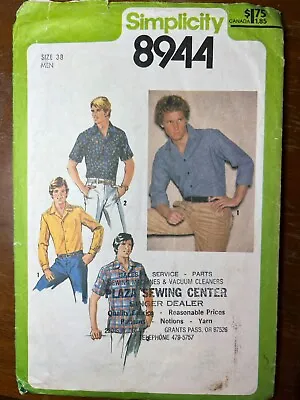New Unused Vintage Simplicity Pattern 8944 Mens Shirt Size 38 Neck 15  • $8