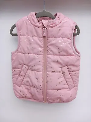 John Lewis Baby Girl Gilet 6-9 Months Pink With Gold Stars Pockets Furry Lined • £4.50