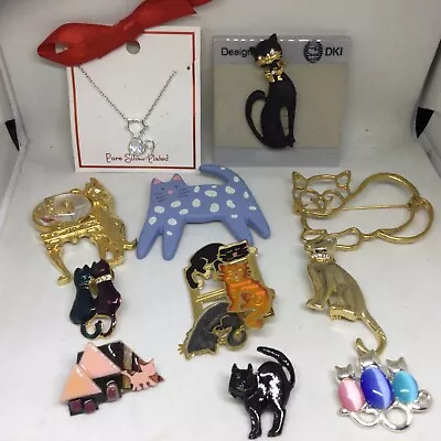 CAT CATS KITTEN Pin Brooch Lot 11 Pins Vintage Modern Jewelry • $20