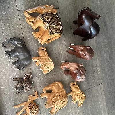 Lot Of 10 Wood Carved Elephants Sculpture Figurine Home Decorative Camel • $39.95