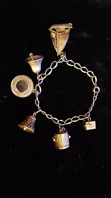 Vintage Sterling Silver Charm Bracelet With 6 Charms 26 Grams 7.5  Sailboat  • $49.95