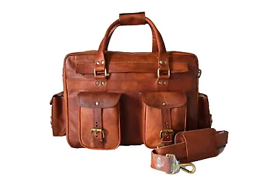 Vintage Leather Briefcase Messenger Bag Laptop Satchel Pilot Luggage Handbags • $198.51