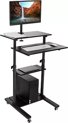 Mobile Stand Up Desk / Height Adjustable Computer Work Station With Monitor Arm • $140.99