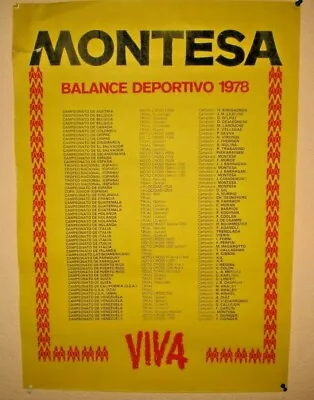 1978 Montesa World Champion  List Of Champions Poster  19 W X 27 H # 3 Viva NOS • $45