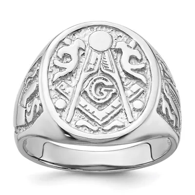 14k White Gold Polished And Grooved Masonic Ring Gift For Men Size 10 • £1075.58