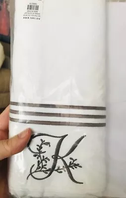 Pottery Barn Grand Embroidered Pillowcase Set 2 Brown Monogrammed Letter K Pair • $75