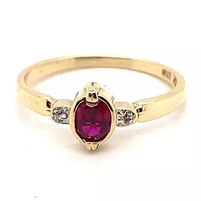 9ct Yellow Gold Oval Cut Synthetic Ruby & Diamond Ring  • $169