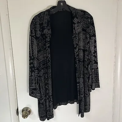 Vikki Vi Top Plus Size 1X Black White Pattern Open Front Jacket Cardigan Womens • $17.50