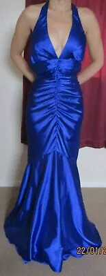 Long Mermaid Fishtail Halter Neck Dress Morgan & Co -Size S UK 8/10 - Royal Blue • £14