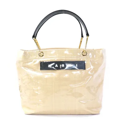 Auth MARNI GLOSSY GRIP Shoulder Bag Natural/Black PVC/Raffia - H29743 • $197