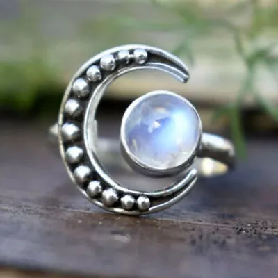 925 Moonstone Ring Solid Sterling Silver Blue Fire White Rainbow Jewelry RinJ906 • $13.99