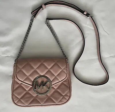 Michael Kors Fulton Small Quilted Leather Blossom Pink Flap Crossbody Purse Bag • $85