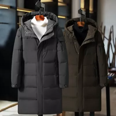 Mens Duck Down Jacket Mid-length Thickened Casual Winter Warm Hooded Puffer Coat • $41.26