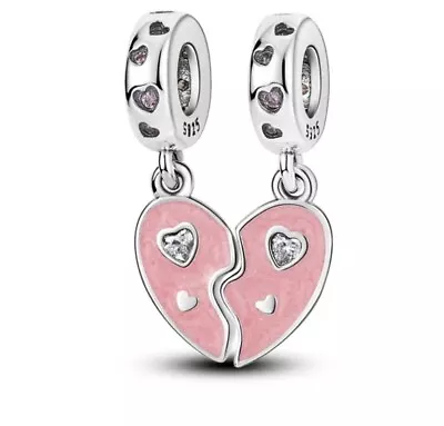 Mother Daughter Sister Aunt Splittable Sterling Silver Charm Bracelet Pink Heart • $24.99