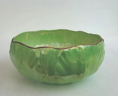 £8.99 • Buy VINTAGE MALING LUSTRE WARE CABBAGE/SCALLOP SHELL BOWL GREEN WITH GILT RIM 21cm