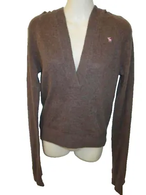 Abercrombie & Fitch 100% Cashmere Brown Hooded Sweater Pouch Pocket M May Fit S • $22.95