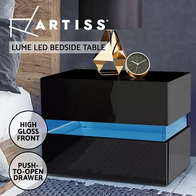 Artiss Bed Frame RGB LED Bedside Tables Double Queen King Size Gas Lift Storage • $79.95