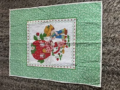 Vintage 80s Strawberry Shortcake Green/white Quilt Baby Blanket - 42in. X 34in. • $18