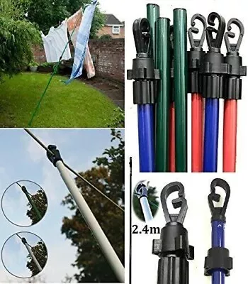 2x 2.4m EXTENDABLE TELESCOPIC CLOTHES LINE PROP EXTENDING WASHING POLES SUPPORT • £9.99