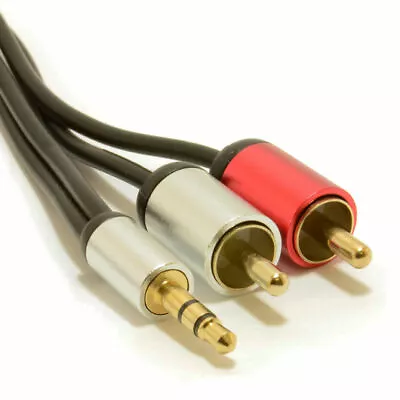 0.5m Aluminium PRO 3.5mm Stereo Jack To 2 RCA Phono Plugs Cable Gold [007521] • £2.86