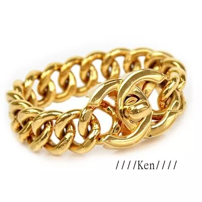 CHANEL Bracelet AUTH Coco Mark CC Chain Gold Vintage Turn Lock GP 95A 19.5cm F/S • $1420.99