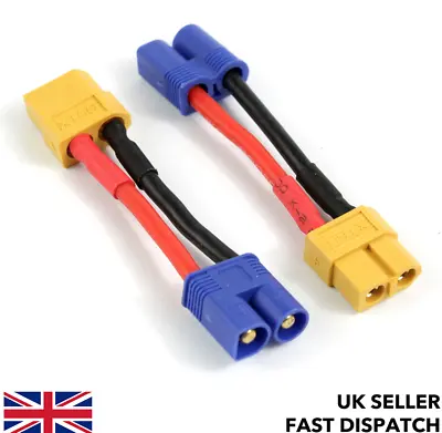 XT60 Female To EC3 Male (3.5mm Bullet) Connector Lead Adaptor/wire/cable 30mm • £4.25