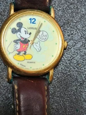 Vintage Lorus Quartz Mickey Mouse 9  Collectible Wrist Watch I Love You Untested • $11.80