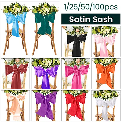 £3.09 • Buy 1-100 Pack Satin Chair Cover Bow Sash Wider Fuller Wedding Party Decoration