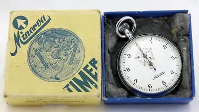 VINTAGE MINERVA No. 140 5 MINUTE 1/10 SECOND STOPWATCH IN BOX. WORKING! • $60