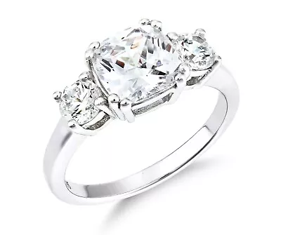 Sterling Silver 3.00ct MEGHAN MARKLE 3 Stone Ring Size J To V Simulated Diamond • £19.95