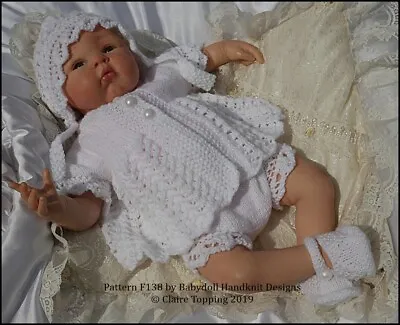 Knitting Pattern Reborn Doll Or Baby Lacy Edged Set F138 16-22  Doll 0-3m Baby • £3.99