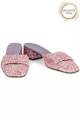 RRP€554 VICTORIA BECKHAM Mule Shoes US6.5 UK3.5 EU36.5 Glitter Bow Made In Italy • £25