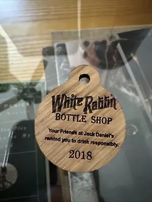 Jack Daniels White Rabbit Bottle Shop Decanter Wooden Bottle Tag 2018 • £19.27